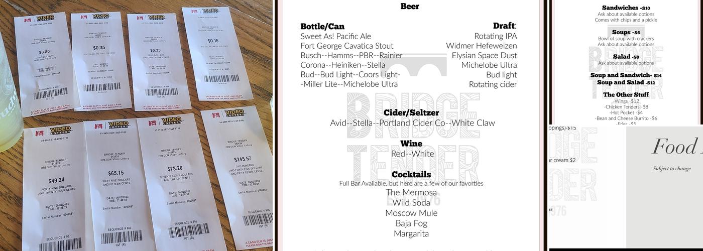 Bridge Tender Menu