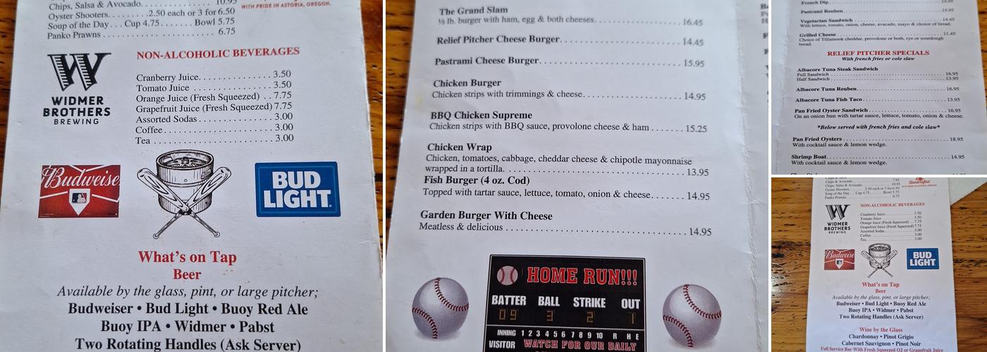 Relief Pitcher Menu