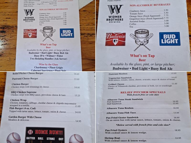 Relief Pitcher Menu