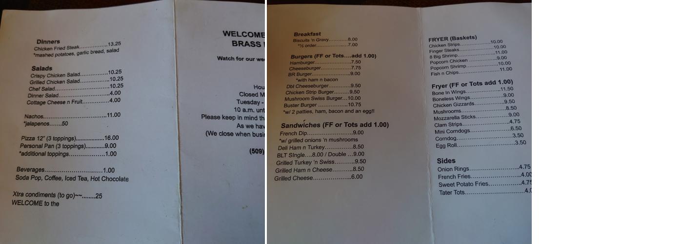 Brass Rail Menu