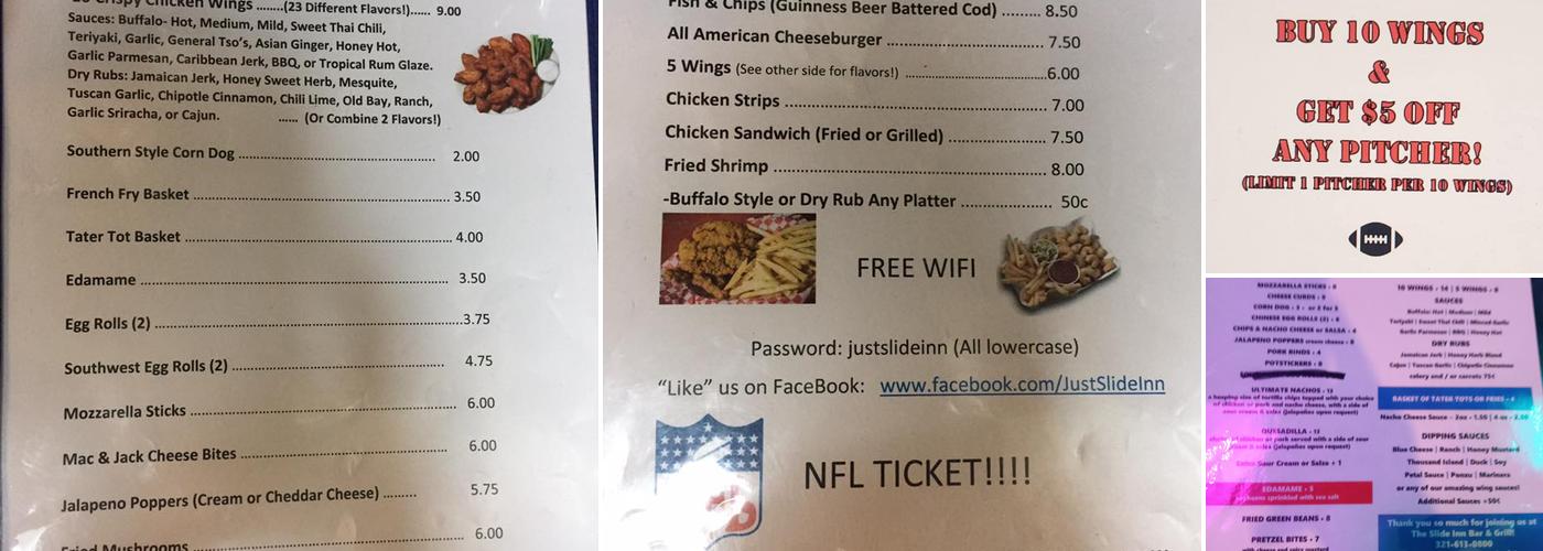 Slide Inn Bar & Grill Menu