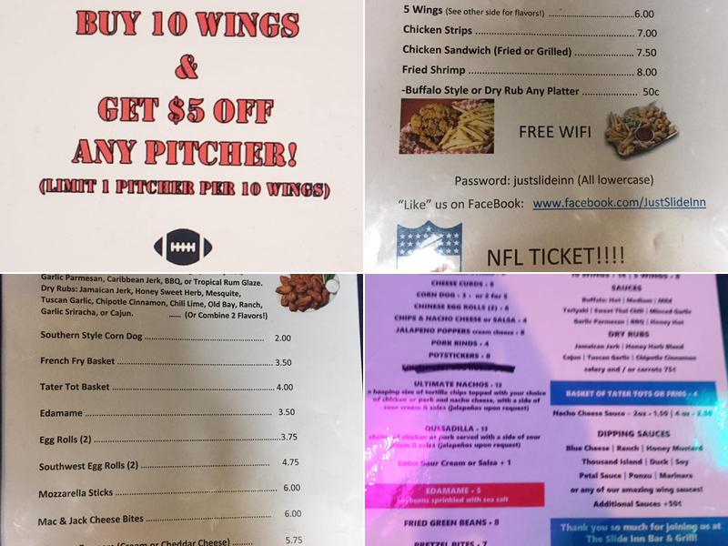 Slide Inn Bar & Grill Menu