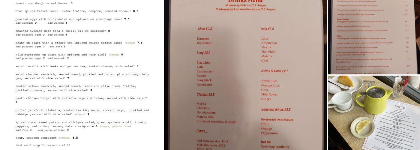 Waterloo Tea Menu