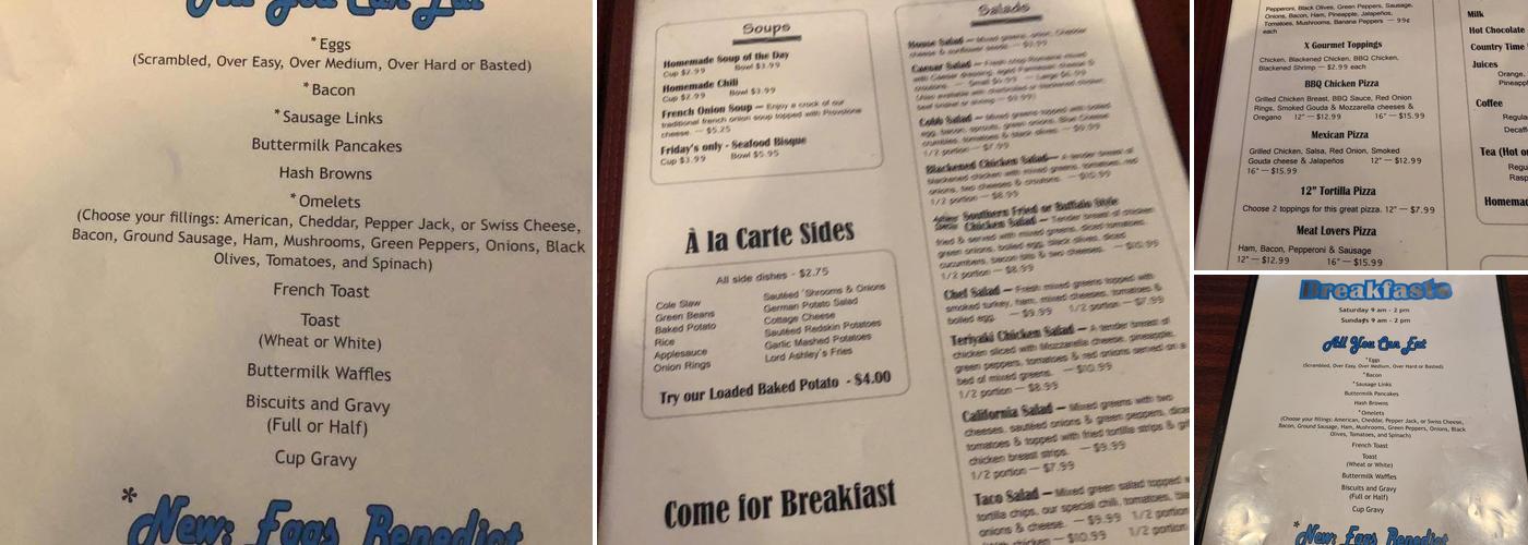 Lord Ashley's Pub Menu