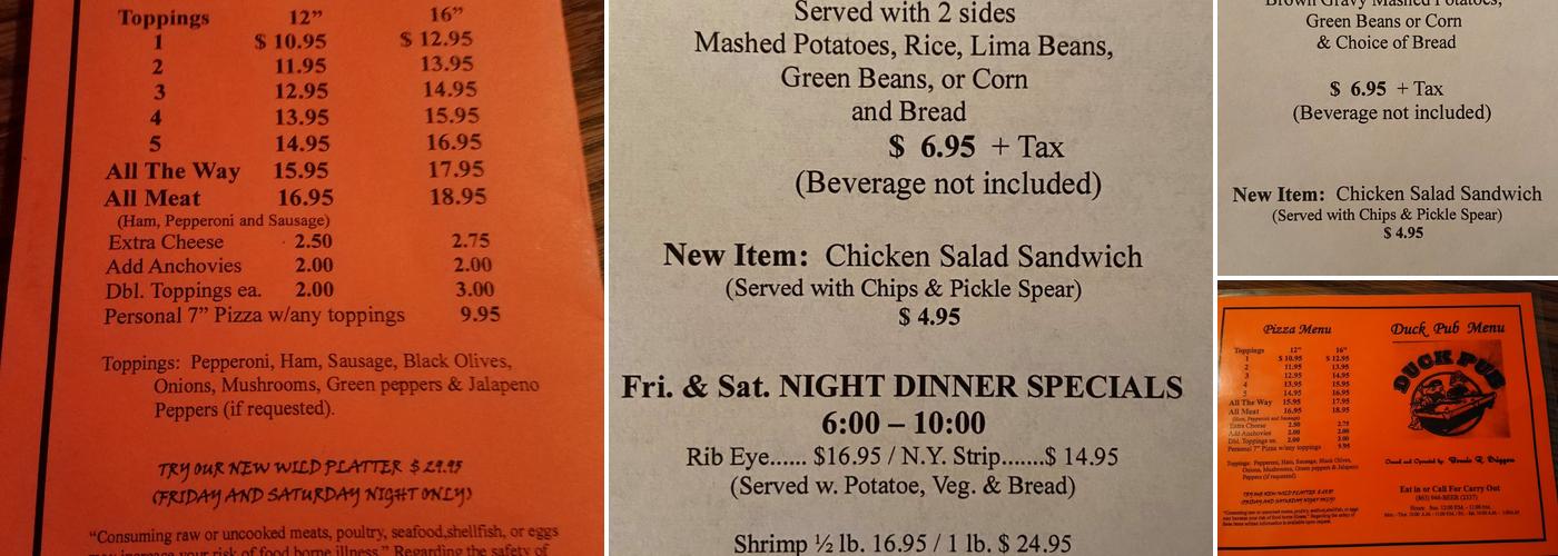 Duck Pub Menu