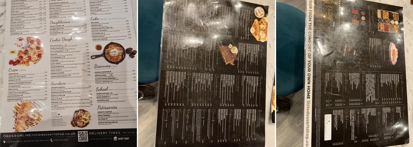 Little Dessert Shop Warrington Menu