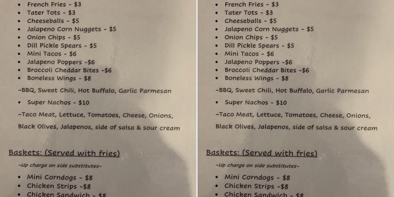 Connor's Lounge Menu