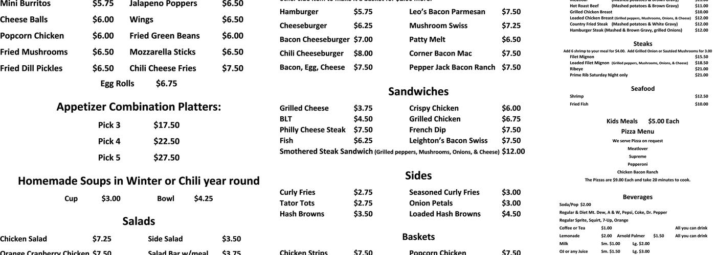 Corner Bar Menu
