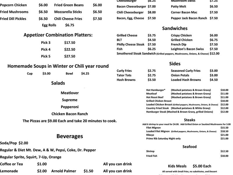 Corner Bar Menu