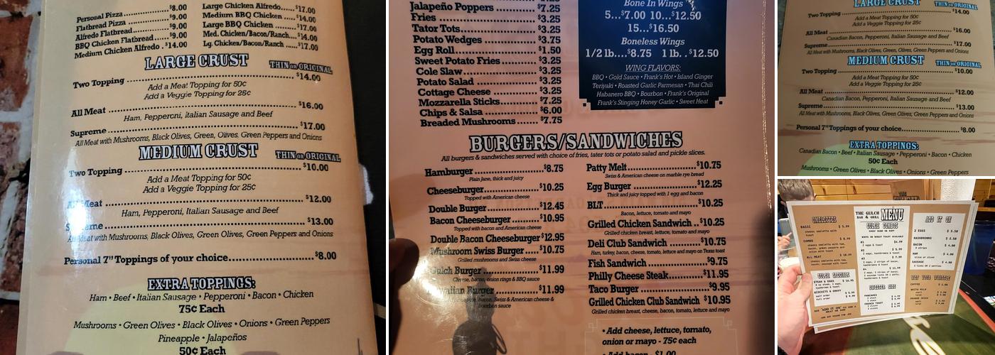 The Gulch Menu