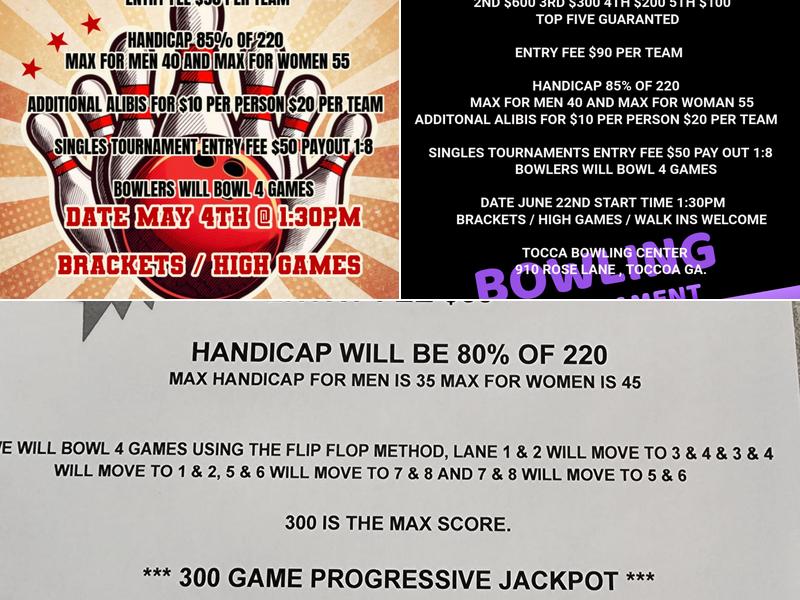 Toccoa Bowling Center Menu