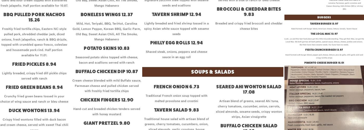 Tavern In the Forest Menu