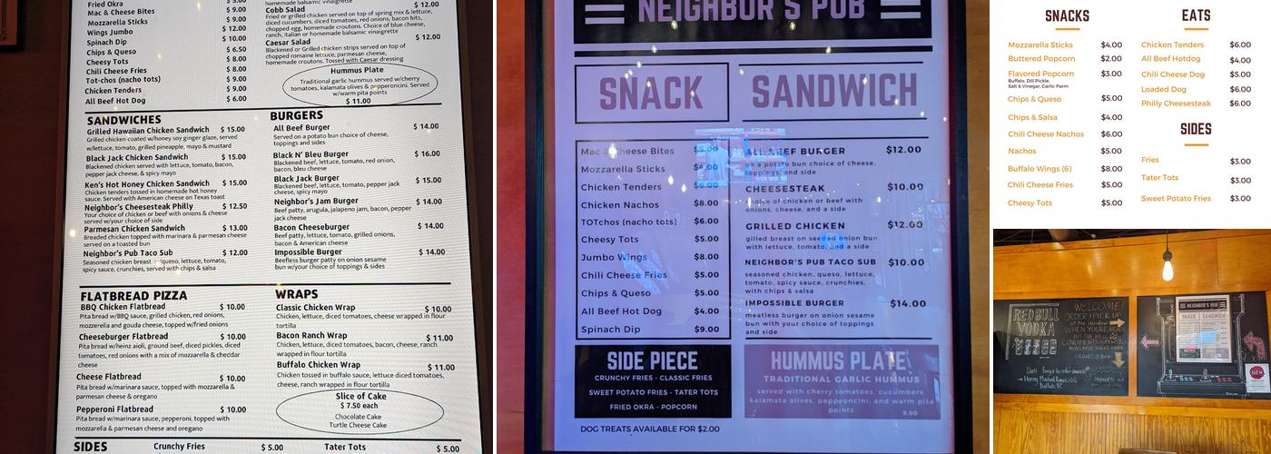 Neighbor's Pub Menu
