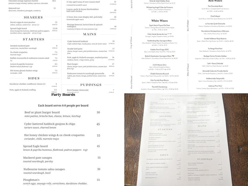 Spread Eagle, Camden Menu