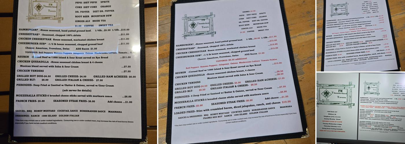 FN Thunderbird Tavern Menu