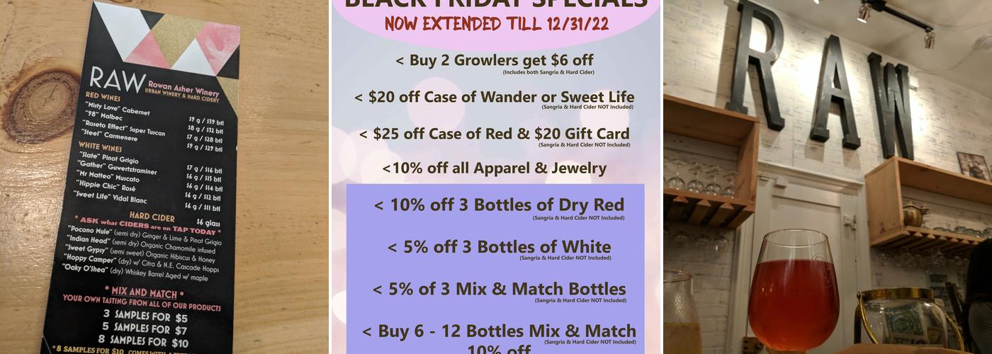 RAW Urban Winery & Hard Cidery Menu