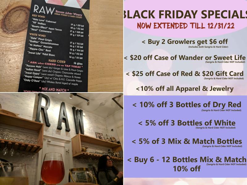 RAW Urban Winery & Hard Cidery Menu