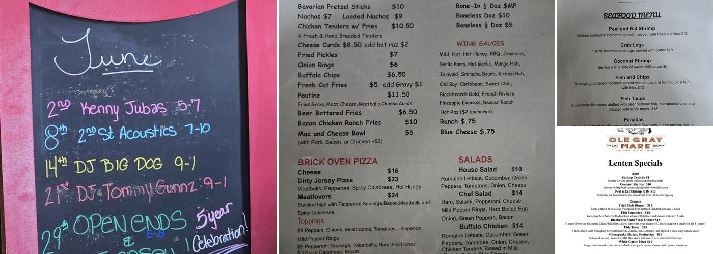 Ole Gray Mare Menu