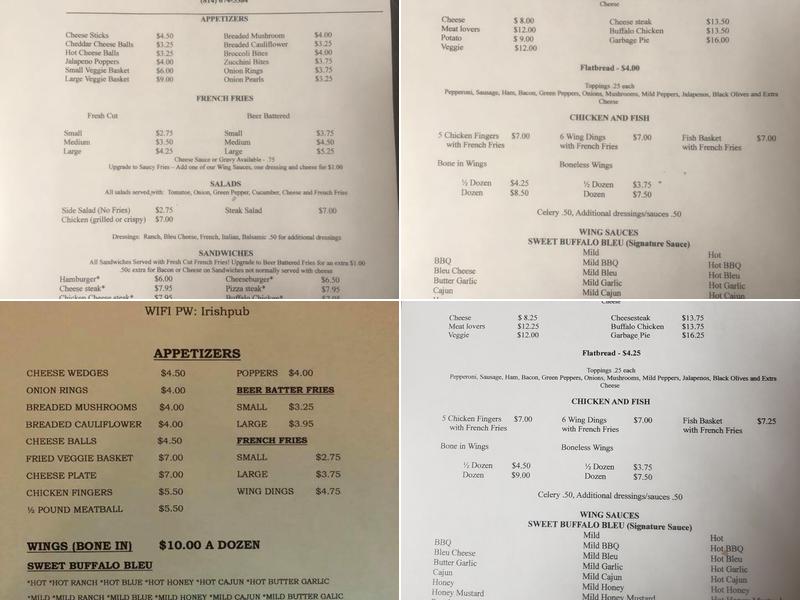 Chest Springs Tavern Menu