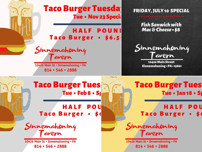 Sinnemahoning Tavern Menu