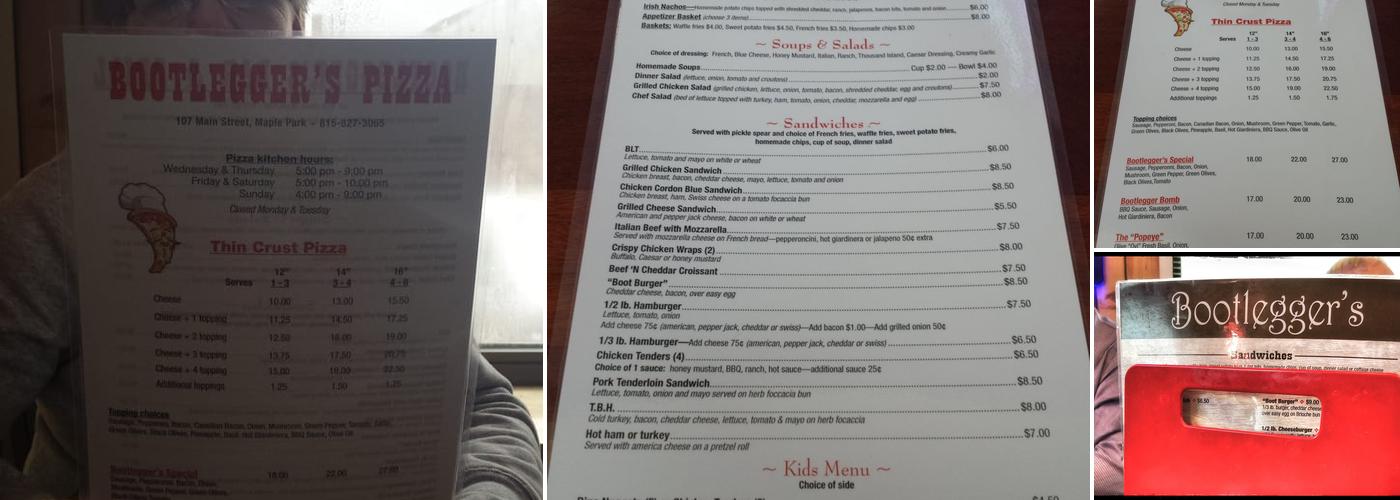Bootleggers Bar, Grill and Pizza Menu