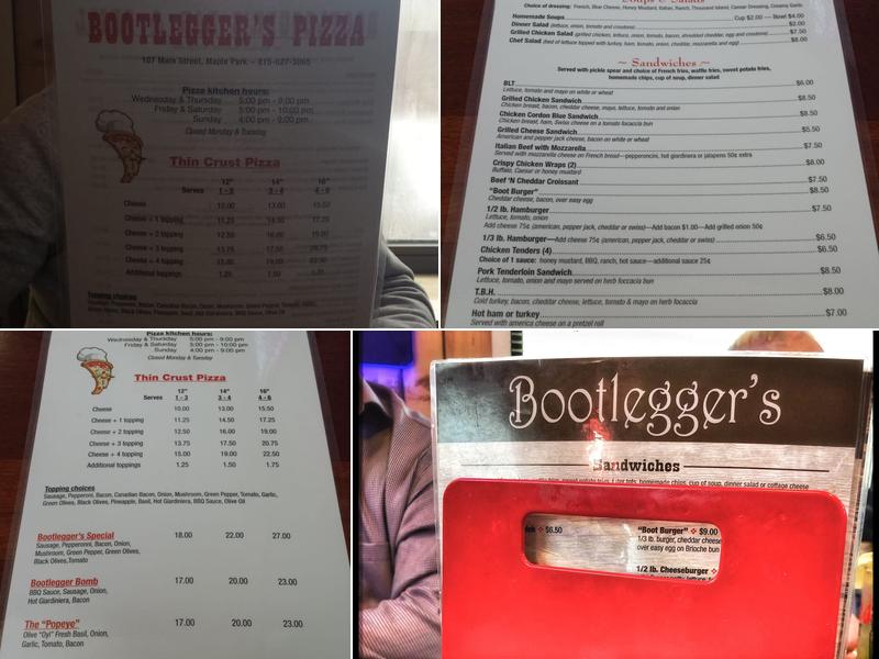 Bootleggers Bar, Grill and Pizza Menu