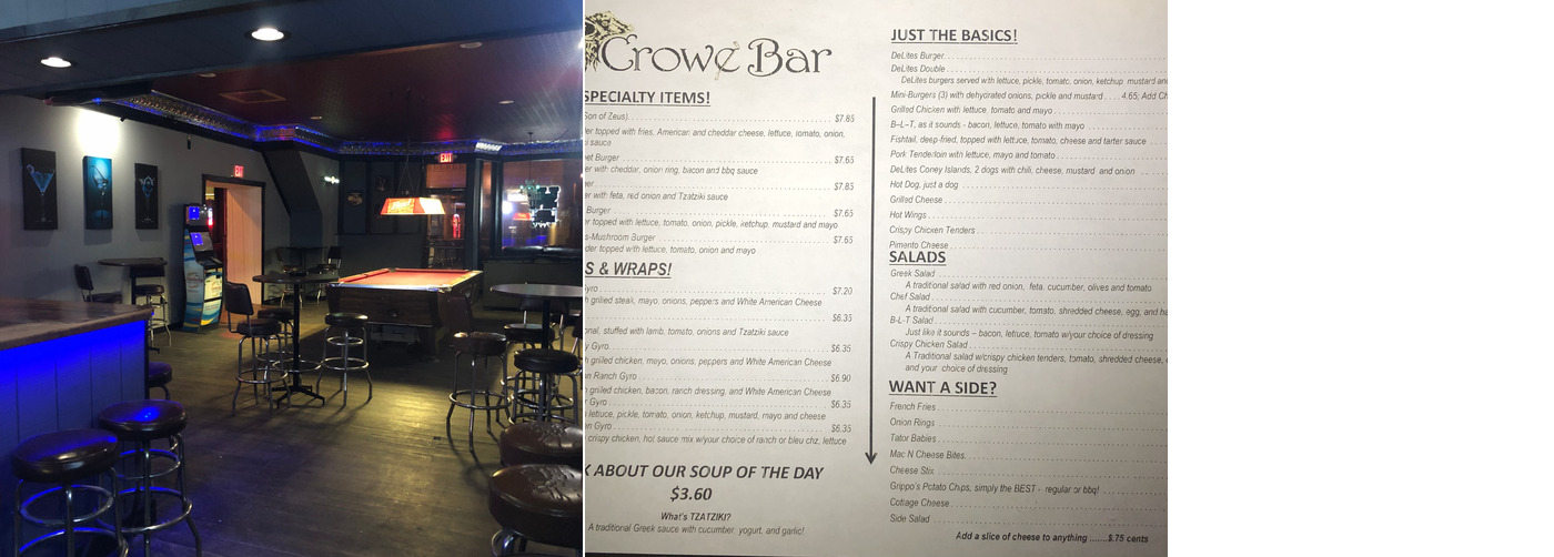Crowe Bar Menu