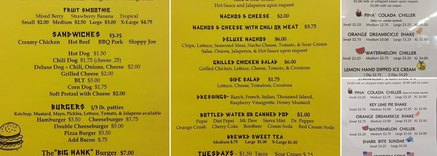 Apache Dairy Bar Menu