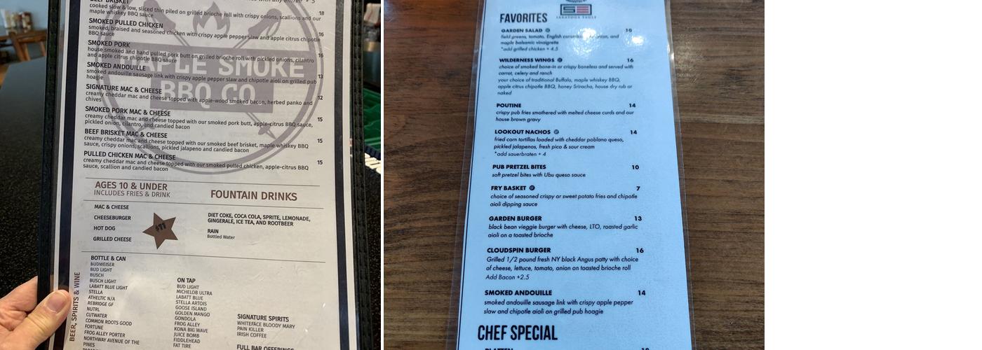 Cloudspin Lounge Menu