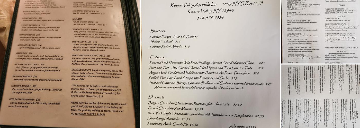 Ausable Inn Menu