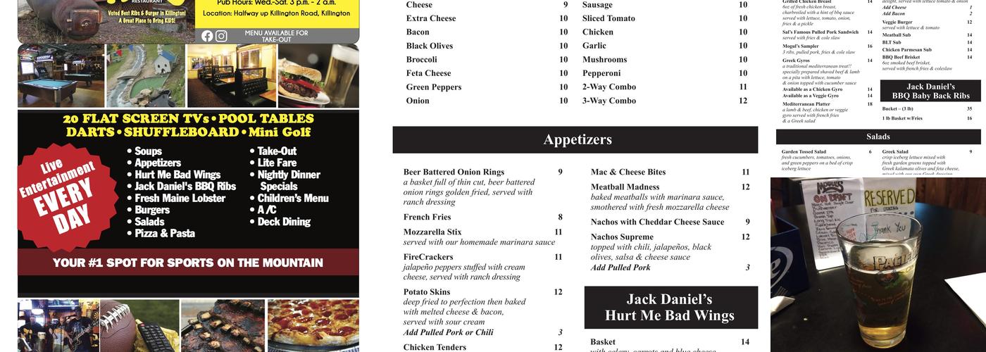 Moguls Sports Pub Menu