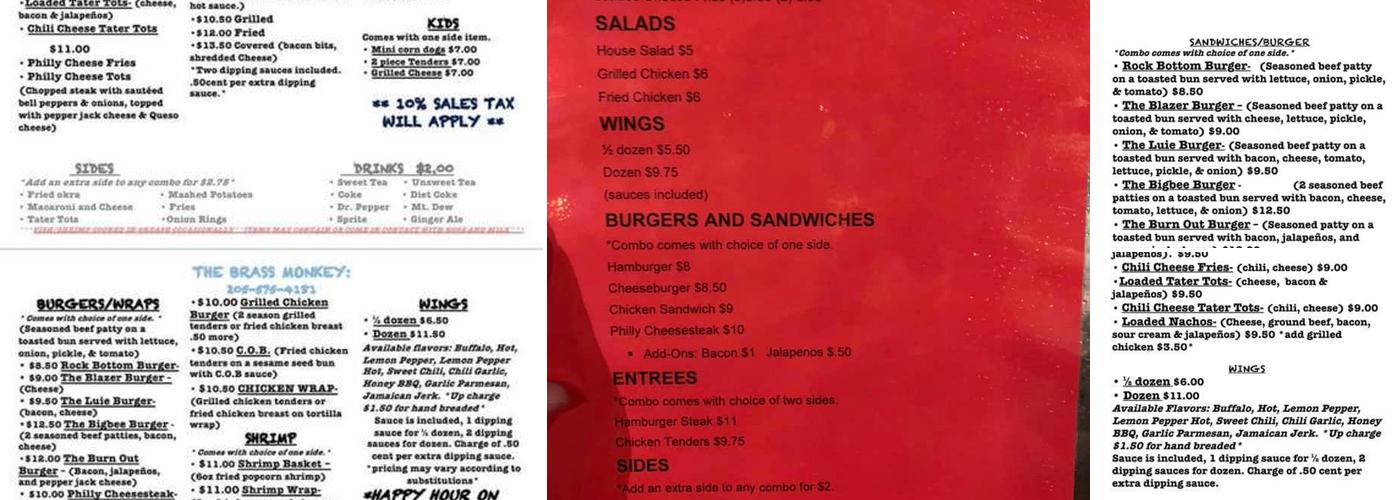 Brass Monkey Menu