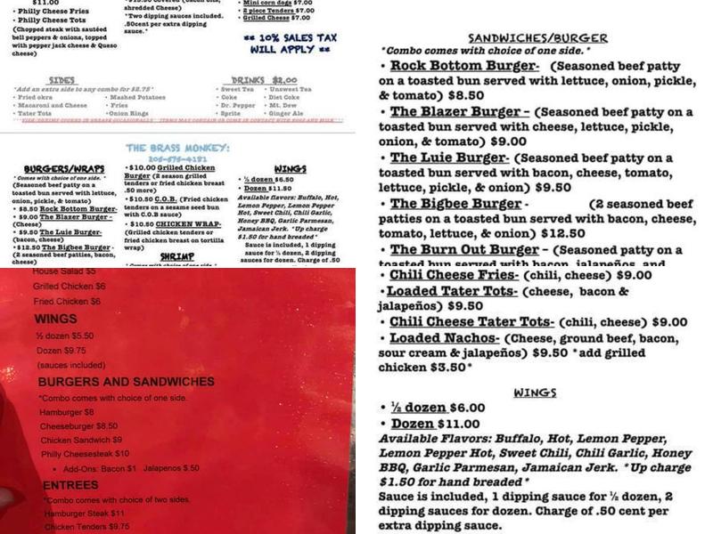 Brass Monkey Menu