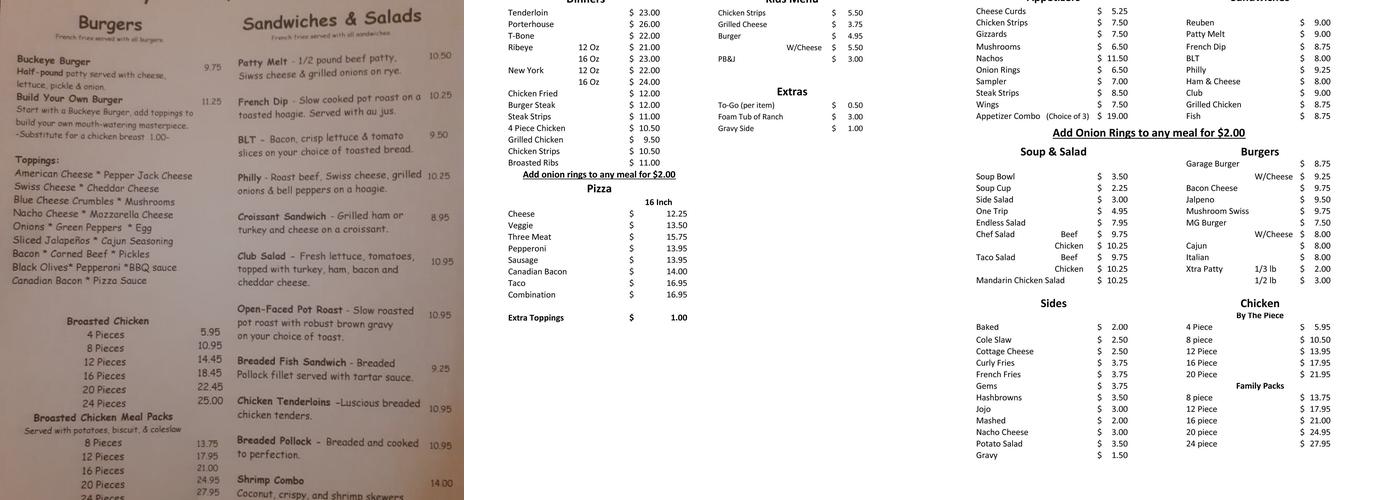 Buckeye Bar Grill & Casino Menu