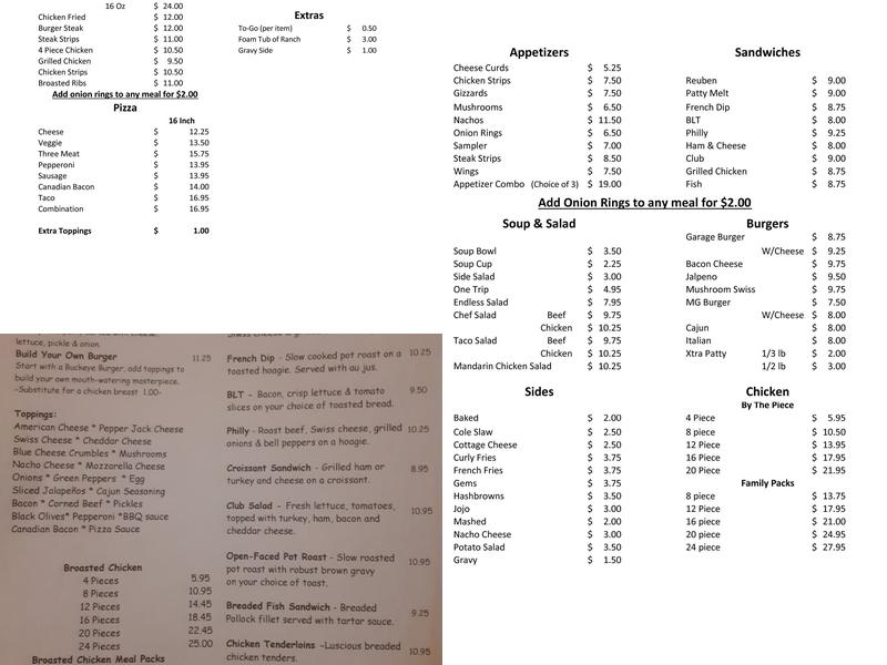 Buckeye Bar Grill & Casino Menu