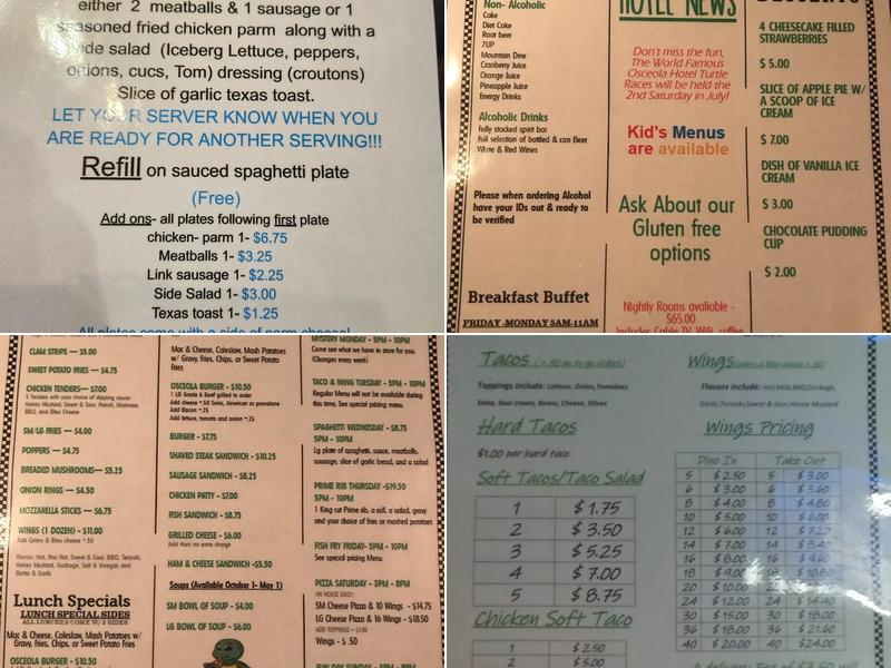 Worlds Famous Osceola Hotel Menu