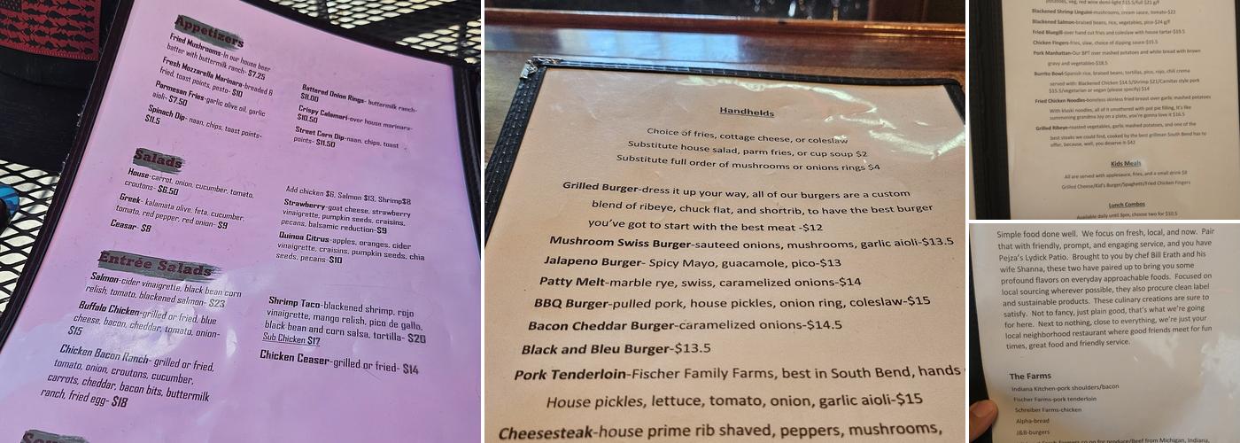 Pejza's Lydick Patio Menu