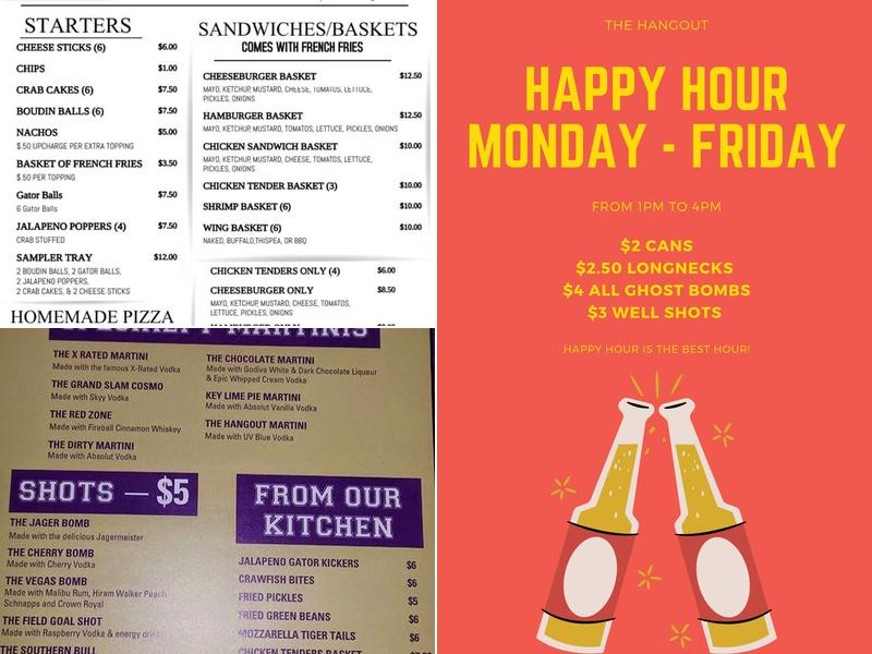 The Hangout Maurepas Menu