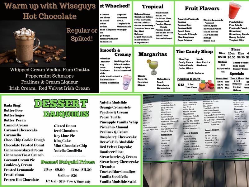 Wise Guys Daiquiris Menu