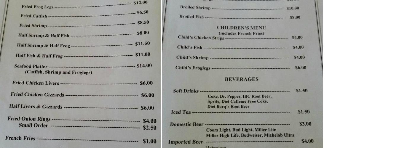 Harvey's Cypress Inn Menu