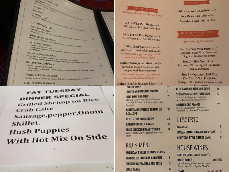 Downtown Lounge and Trattoria Menu