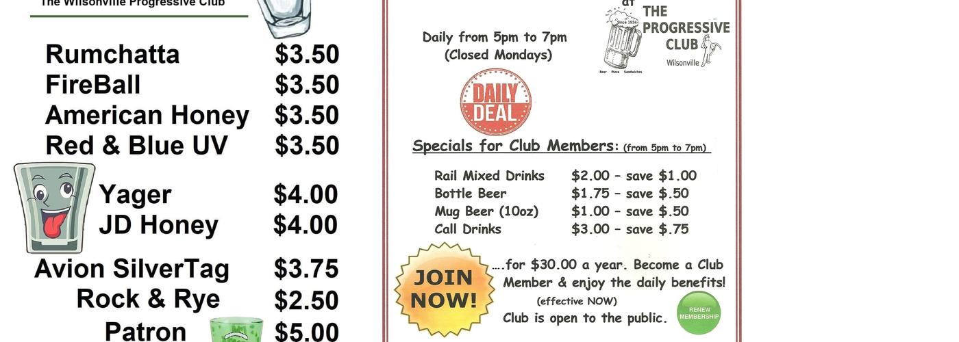 Progressive Club Menu