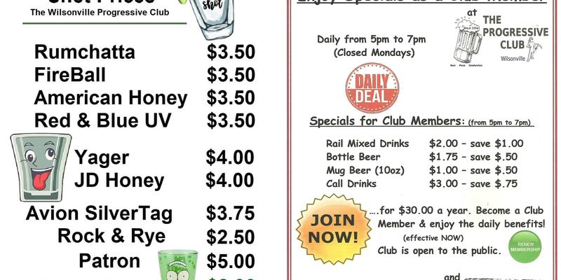 Progressive Club Menu