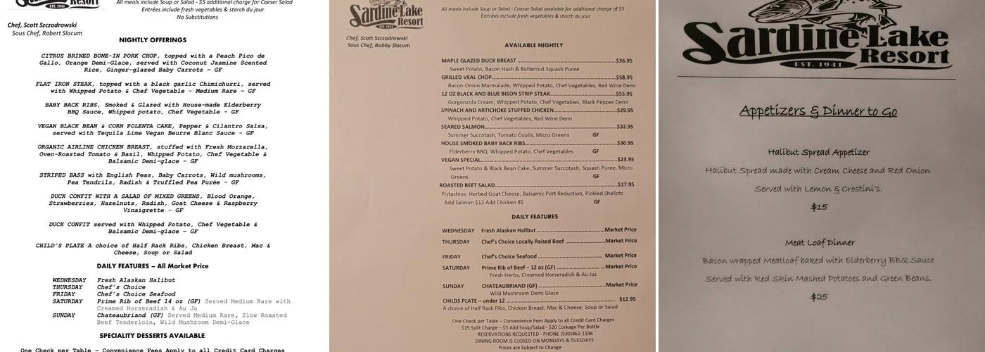 Lakeside Bar Menu