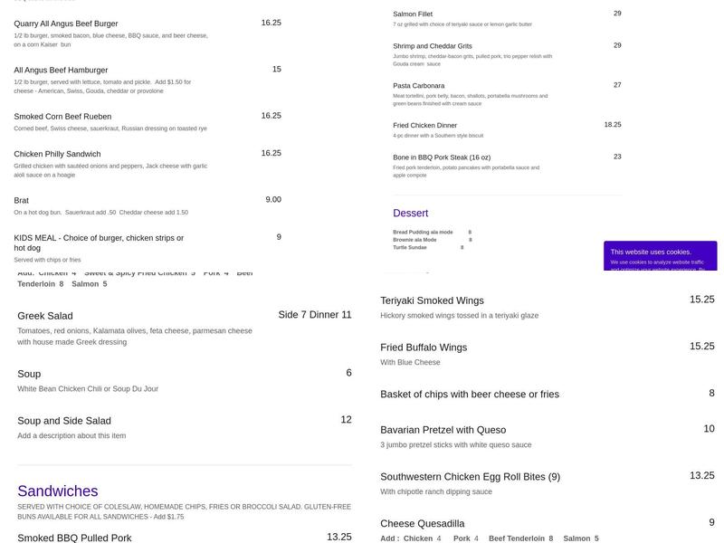 Quarry Wine Garden Menu