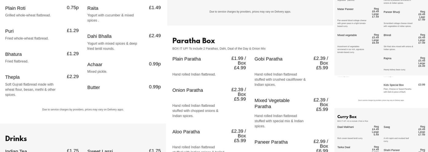 Indian Sweet Box Menu