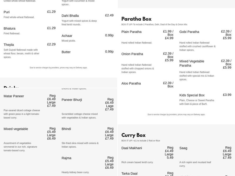 Indian Sweet Box Menu