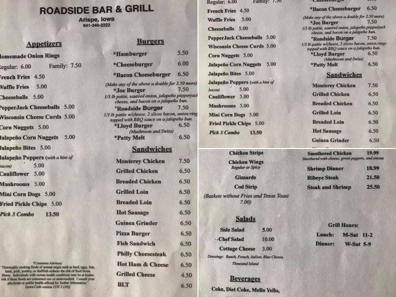 Roadside Bar & Grill Menu
