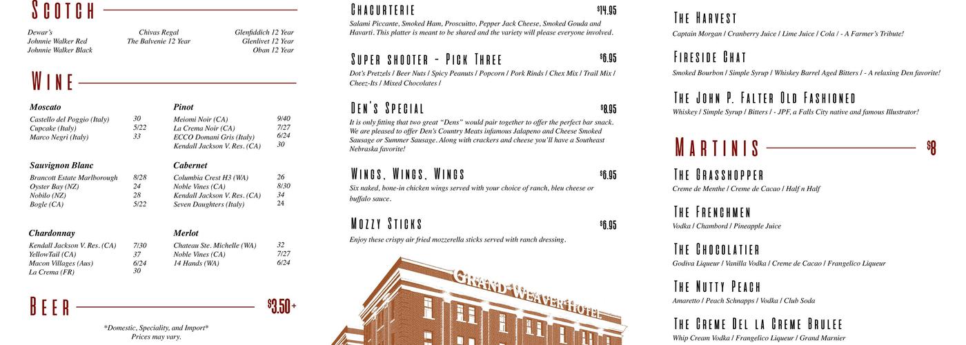 THE DEN Menu