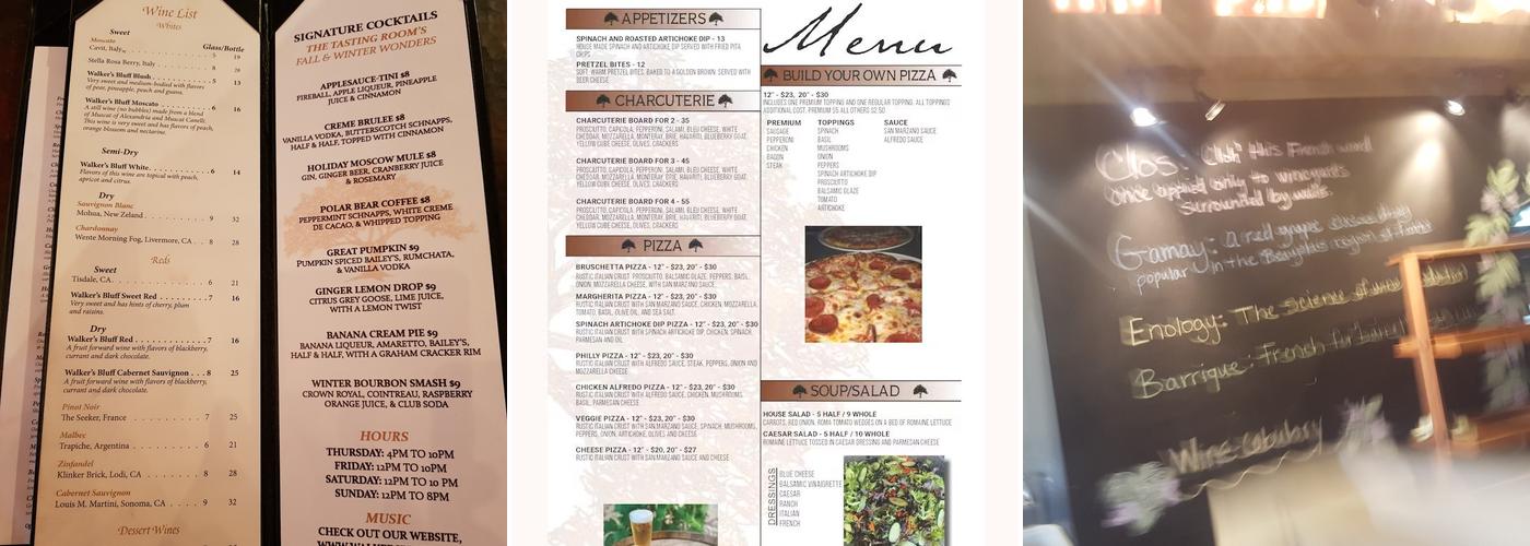 Walker's Bluff Menu